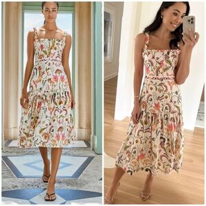 Agua Bendita Floral Midi Dress - Pink and Orange